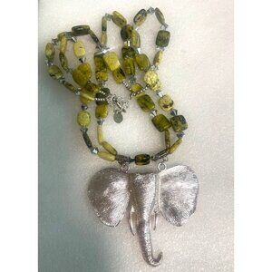 Artisan Double Strand Elephant Necklace Natural Serpentine Jasper Beads Signed